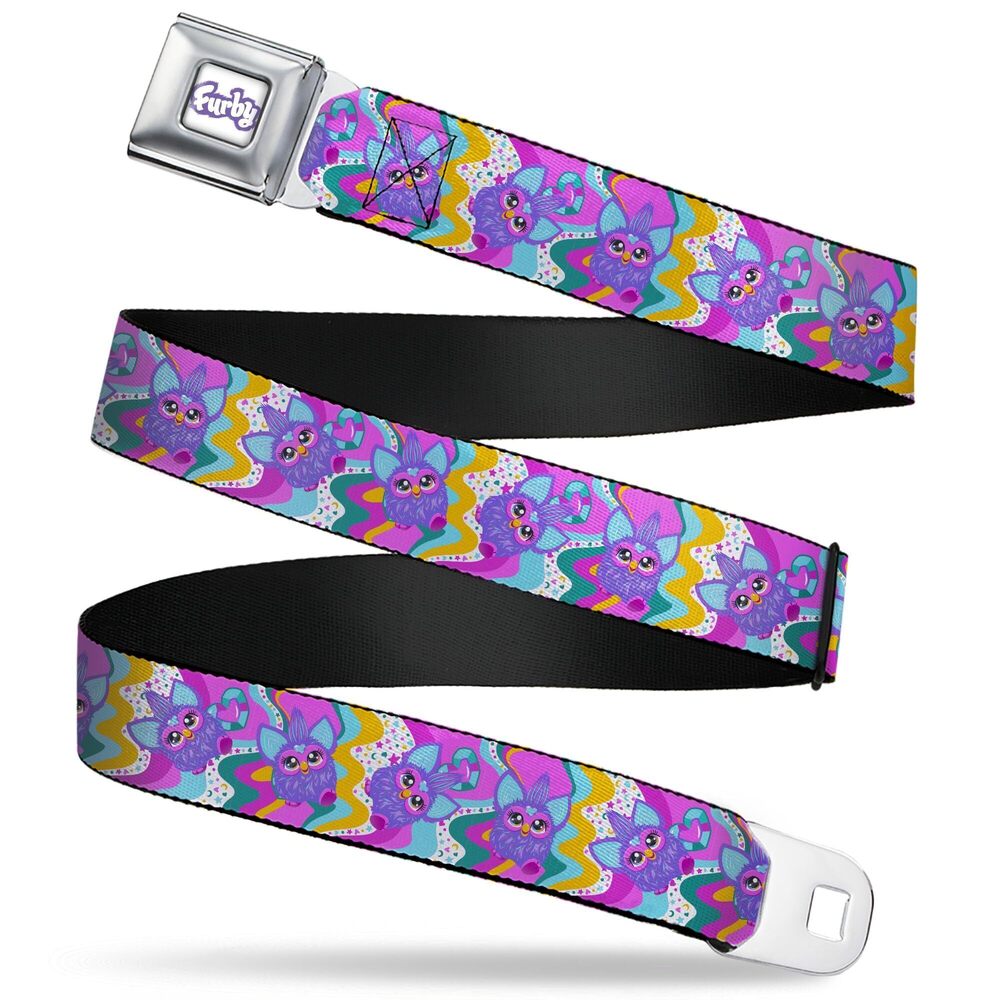 6814 Furby Belt, Seatbelt Buckle Belt, Furby Purple Dancing Pose Collage